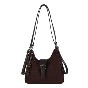 Dark Brown Suede Multifunctional Backpack Casual Women Shoulder Bag Dumpling Style Crossbody