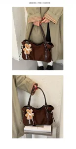 Large capacity brown suede tote bag for women, stylish autumn shoulder commuting bag.