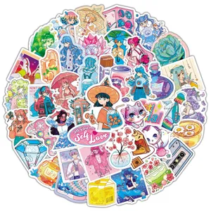 Set di 50 adesivi anime viola carini decalcomanie in vinile estetiche per laptop borraccia