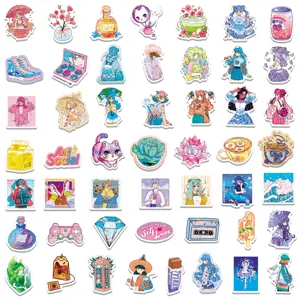 Set di 50 adesivi estetici anime viola per laptop borraccia valigia decorazione
