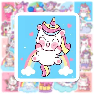 Detail de l'autocollant licorne mignon, sticker vinyle impermeable pour gourde et ordi.