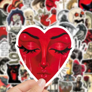Gothic red and black heart face aesthetic waterproof sticker for laptop skateboard decor