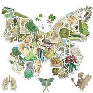 50pcs green vintage aesthetic stickers pack for journal laptop water bottle skateboard deco