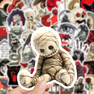 Spooky mummy doll waterproof sticker for laptop skateboard helmet decoration gothic style.