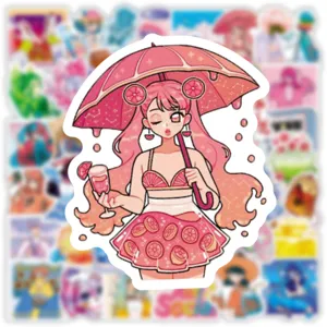 Adesivo in vinile impermeabile per ragazza anime rosa carino per computer portatile