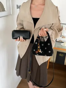 Sac bandoulière croissant pois esthétique coréenne et pochette noire pour femmes automne.