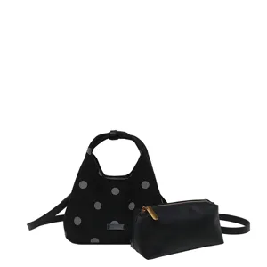 Sac à bandoulière croissant hobo à pois noirs style coréen avec pochette mode femmes chic