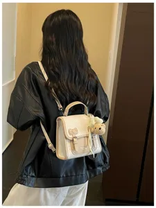 Mochila mini estilo universitario casual para mujer retro tejida viajera ligera mochila de día