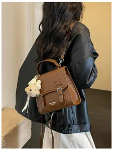 Mochila de cuero marrón vintage mujer estilo universitario casual retro bolsa de viaje