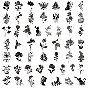 50 Stk schwarz-weiße pflanzen tier aufkleber set für diy tagebuch laptop dekoration