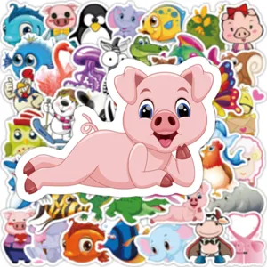 Cute cartoon animal graffiti stickers pack for kids, waterproof vinyl decals for laptop.