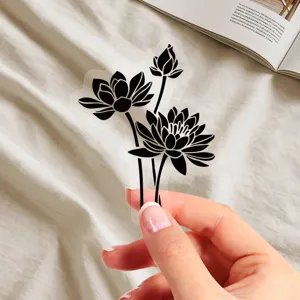 Schwarzer und weißer Lotus PET transparenter Aufkleber für DIY Notizbuch und Tassendekoration.