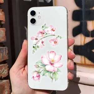 Transparent PET pink flower stickers for phone case journal DIY decoration waterproof decal