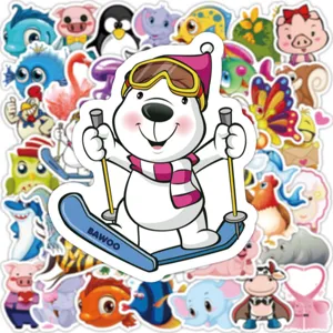 Cute cartoon animal stickers waterproof vinyl sticker pack for laptop bottle decors
