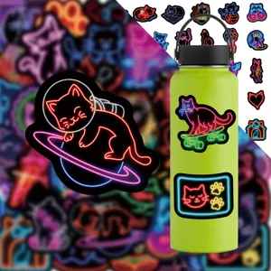 Neon Cartoon Cat Stickers Cute Waterproof PVC Graffiti Decals For Journaling Notebook Water Cup Aesthetic Stationery