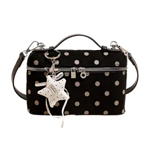 Retro sweet polka dot handbag women commuting shoulder crossbody bag with star pendant new