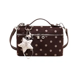 Vintage brown polka dot crossbody shoulder bag with star charm cute sweet style chic purse.