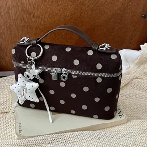 Retro Sweet Polka Dot Suede Handbag For Women Vintage Casual Commuter Shoulder Crossbody Bag With Star Pendant Fashion Purse