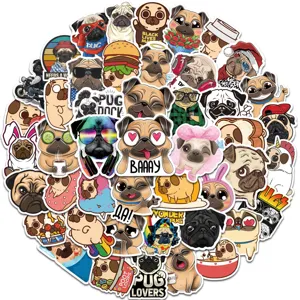 50pcs cute pug stickers waterproof vinyl decals for laptop water bottle skateboard