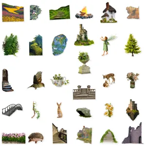 Ensemble d'autocollants décoratifs étanches animaux fée château forêt vintage set.
