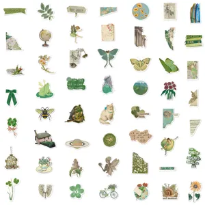 50 Stk. grüne Vintage botanische ästhetische Aufkleber Set für Handyhülle und Tagebuch