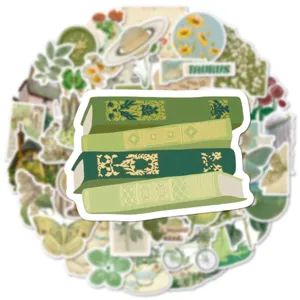 50pcs Green Vintage Aesthetic Stickers Botanical Book Decals for Journal Phone Case Decor