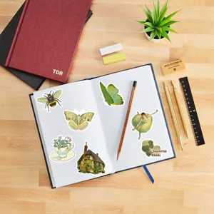 Vintage green botanical butterfly bee stickers aesthetic journal deco stationery pack