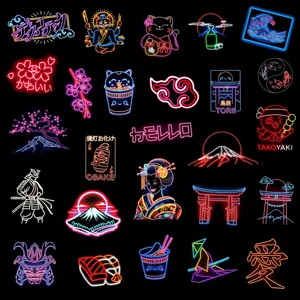 50 Pcs Japanese Style Neon Graffiti Stickers Waterproof Decals for Water Bottle Phone Case