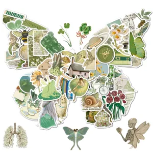 Aesthetic Vintage Green PVC Stickers Pack Botanical Plant Art Decals For Journaling Scrapbooking Water Bottle