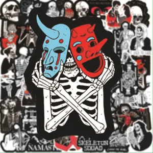 Lot d'autocollants graffiti tête de mort gothique avec motifs squelette et masques démoniaques.