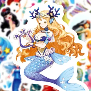 Gros plan détaillé de l'autocollant graffiti sirène étanche avec un design de personnage d'anime.