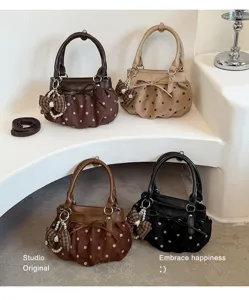 Bolso de hombro cruzado con lunares y diseño plisado estilo coreano, elegante para mujer.