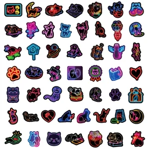 50pcs Neon Cartoon Cat Stickers Glow Cute Graffiti Decals for IPad Laptop Water Bottle