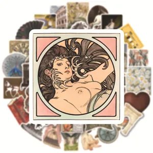 50 Pcs Vintage European Art Stickers Retro Aesthetic Laptop Suitcase Decals Set