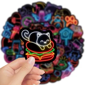 Neon cartoon cat stickers waterproof cute graffiti decals for laptop ipad water bottle 50pcs