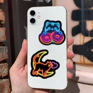 Cute neon cartoon cat stickers for journal laptop and ipad decoration waterproof vinyl decal