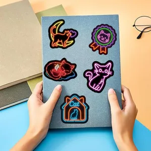 Cute neon cat stickers for journaling, waterproof vinyl decal pack for laptops and water bottles