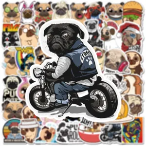 Cute pug waterproof stickers pack for laptop bicycle water bottle decoration 50pcs