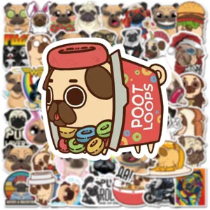 Cute pug waterproof graffiti stickers 50pcs for laptop luggage skateboard decoration