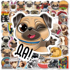 Cute pug waterproof graffiti stickers for laptop water bottle skateboard decoration packs