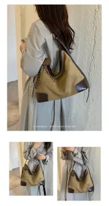 Casual retro canvas damestas met grote capaciteit, soepele schoudertas met contrastrand.