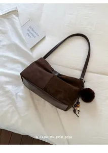 Borsa a spalla elegante in camoscio marrone con fiocco borsa donna per uso quotidiano