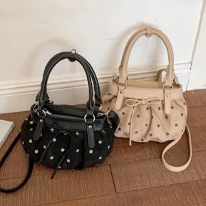 Bolso Nube Plisado de Lunares para Mujer Gamuza Cuero Artificial Patchwork Bolso Bandolera Moda Estilo Coreano Lazo Decoración Cartera