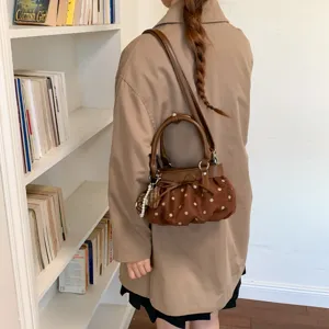Bolso nube plisado lunares marrones estilo coreano bolso hombro cruzado elegante para mujer