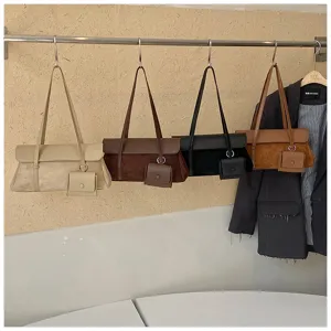 French vintage style women's shoulder bag autumn new trendy suede patchwork underarm bag