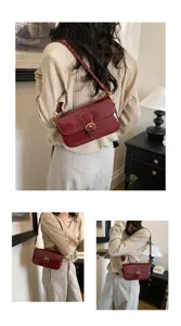 Koreanischer Stil weinrote Achseltasche Schultertasche mit geflochtenem Riemen und Metall Schnalle