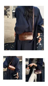 Vintage braune Umhängetasche für Damen, schicke Retro-Tasche mit metallener Schnalle.