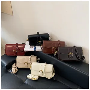 Schicke PU Leder Damen Umhängetasche Retro geflochtener Gurt Crossover Handtasche Farben
