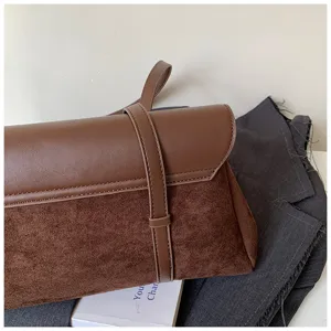 French vintage suede shoulder bag for women autumn simple stylish crossbody bag new