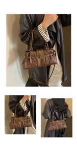 Bolso bandolera retro para mujer, elegante bolso Boston con tachuelas de piel sintética.